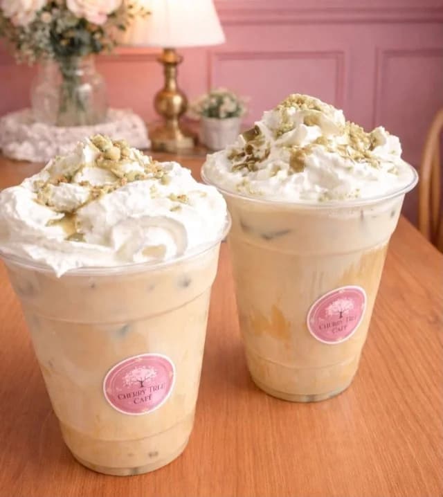 Two iced lattes from the Cherry Tree Cafe